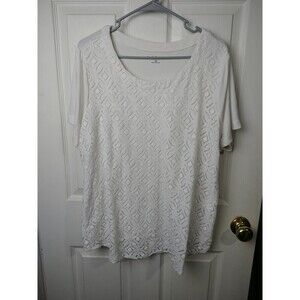 Croft  And Barrow White Lace Look Front Short Sleeve Blouse. Size 2X